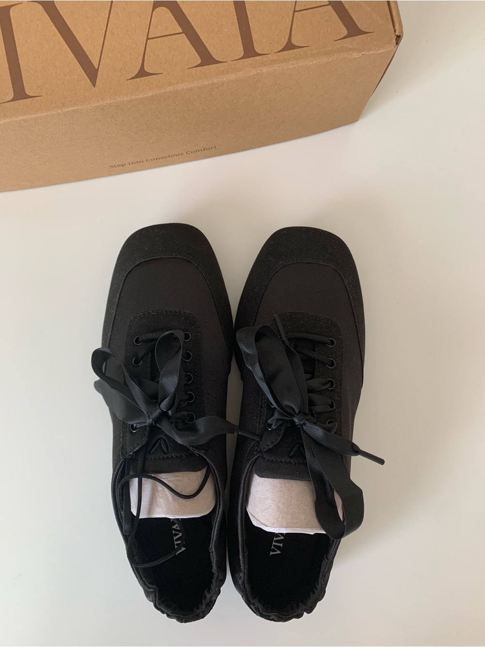 VIVAIA Square-Toe Lace-Up Satin Sneakerina (Cristina)